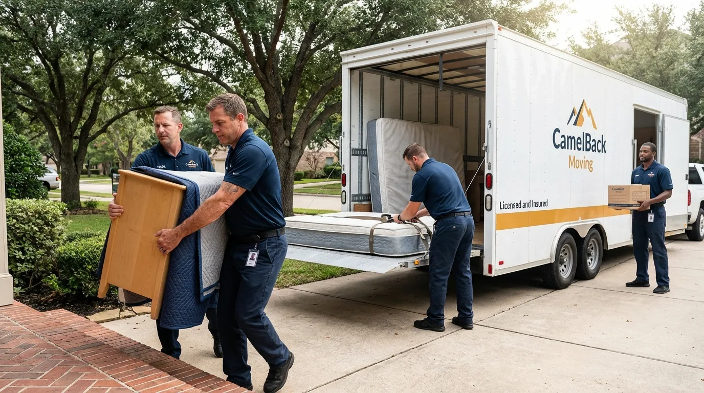 Crew loading residential truck for cross-state move from Oxford, MI