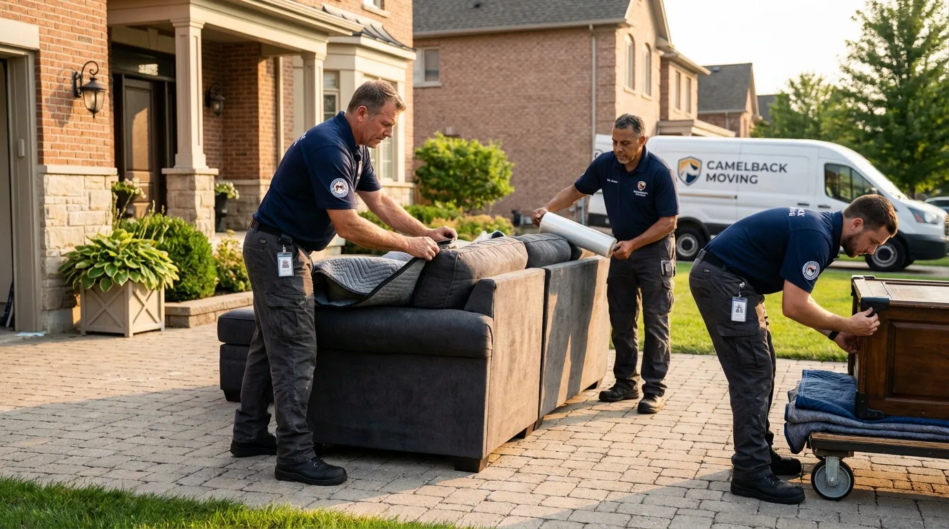 Large estate moving crew wrapping furniture in Oxford, MI